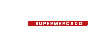 Logo de supermercado em branco e vermelho