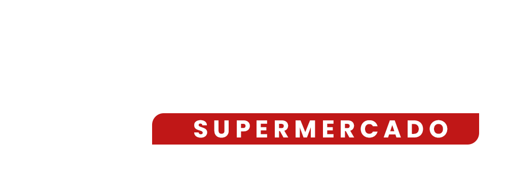 Logo de supermercado em branco e vermelho
